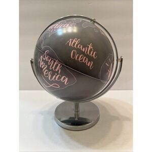 Globe 10" Gray Pink Chrome Base Contries Only Spins Rotates Tabletop